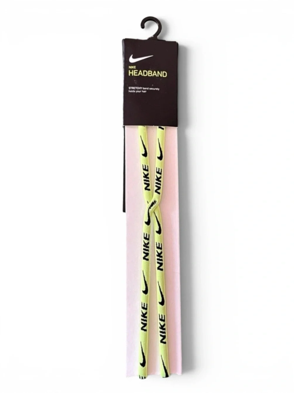NIKE Women’s Skinny Headband – Neon Volt Script, Stretchy No‑Slip Fit – NWT